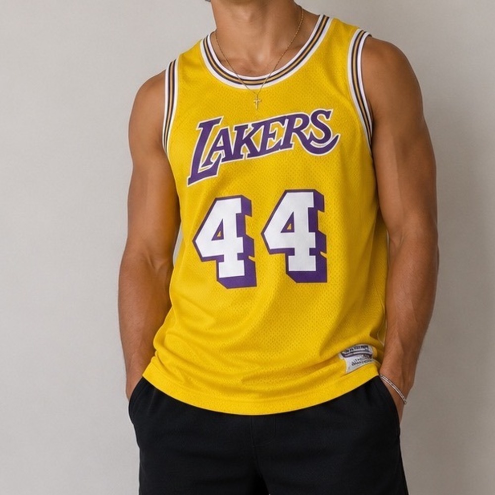 Los Angeles‎ Lakers Jerry West Basketball Jersey Yellow Mesh XL links marketing
